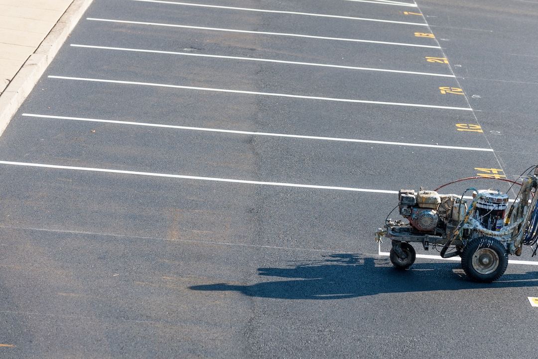 Freshly striped commercial parking lot by Supreme Seal Coat