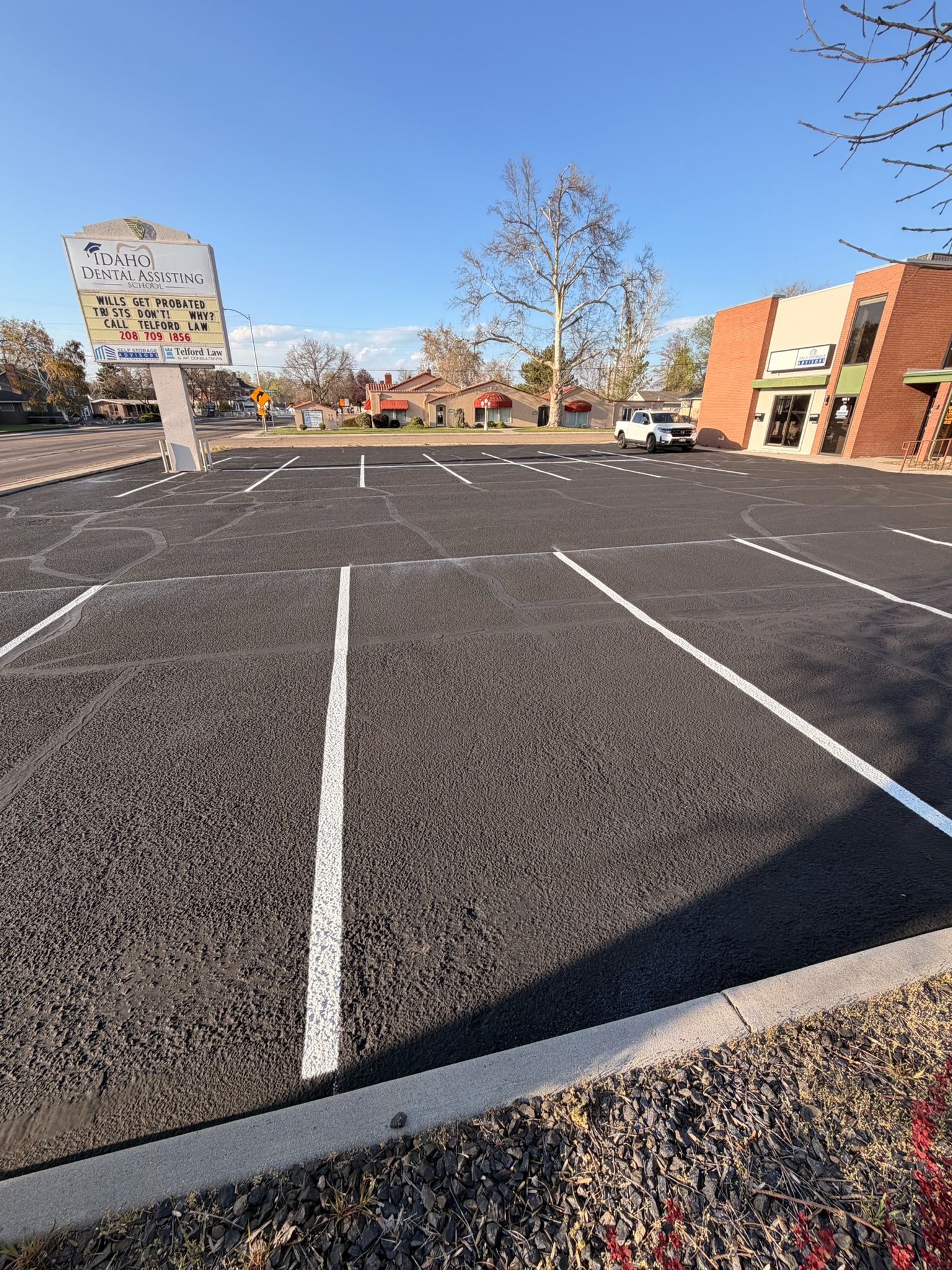 Professional plaza lot with crisp line striping